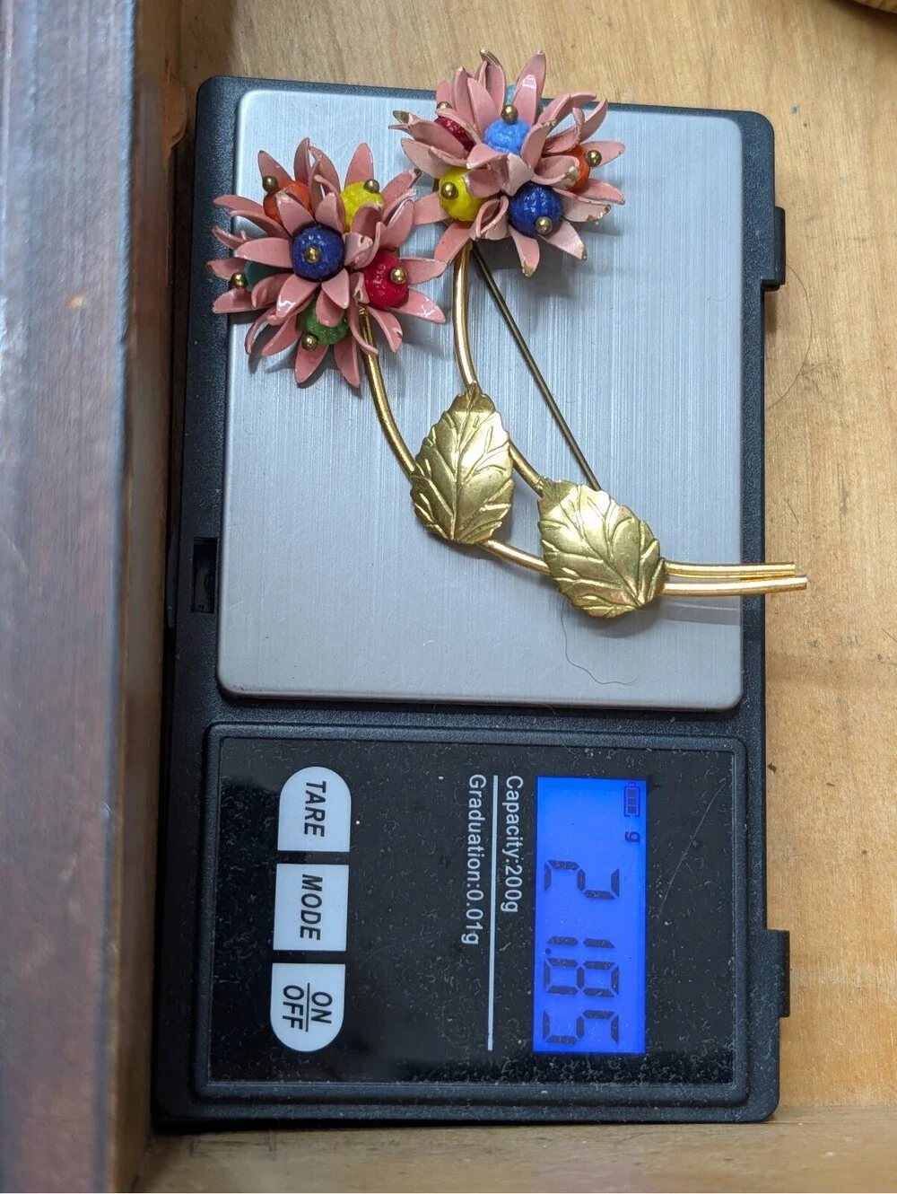 Vintage 1950s Pink Enamel Flower Brooch Hand Wired Molded Glass Bead Cluster